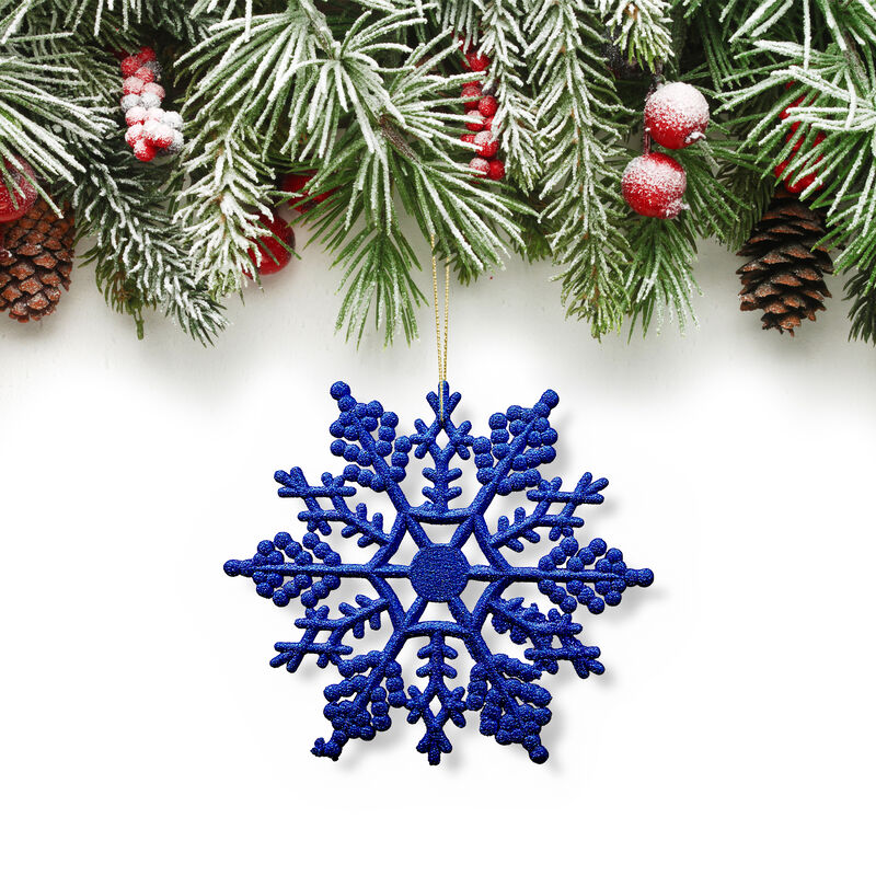 24ct Lavish Blue Glitter Snowflake Christmas Ornaments 4" image number 5