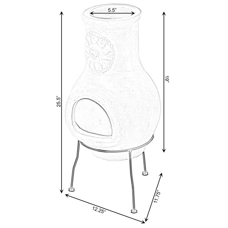 Beige Outdoor Clay Chimney Outdoor Fireplace Sun Design Charcoal Burning Fire Pit with Sturdy Metal Stand, Barbecue, Cocktail Party, Family Gathering, Cozy Nights Fire Pit