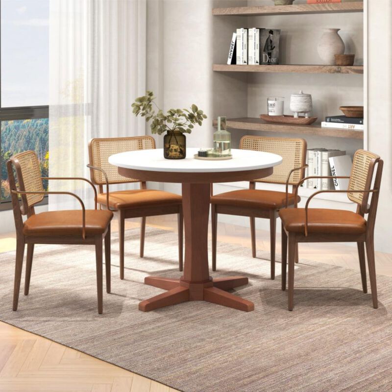 Hivvago 35 Inches Wooden Round Dining Table with Pedestal Base