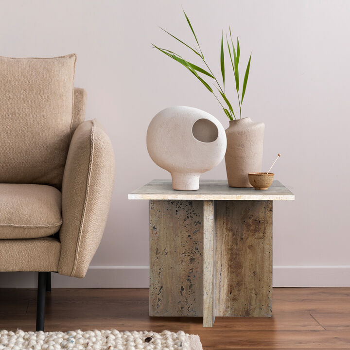 Cecil 18.5" Contemporary Natural Marble Handmade T-Shaped End Table