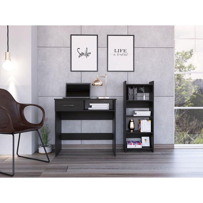 Vizcaya Home Office Set, Single Drawer, Keyboard Tray, Bookcase -Black