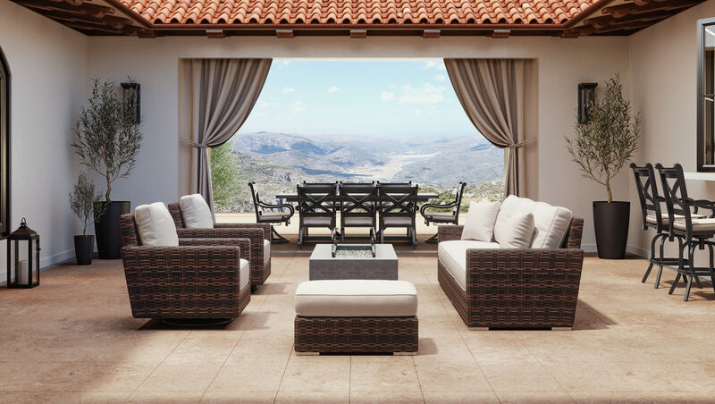 Montecito Ottoman in Canvas Flax w/ Self Welt