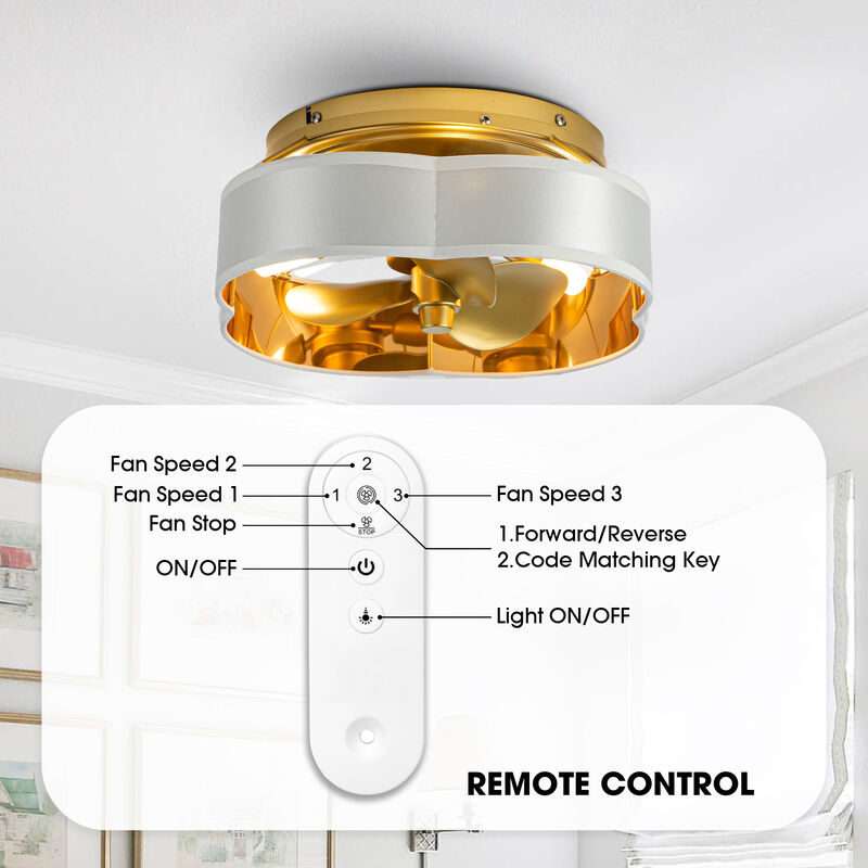13" Gold Flush Mount Ceiling Fan with LED Light and Remote