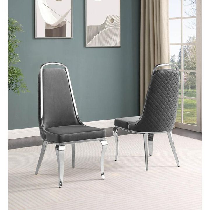 Best Quality Furniture Dark Grey Velvet High Back Chair With Silver Chrome Trim, Set Of 2