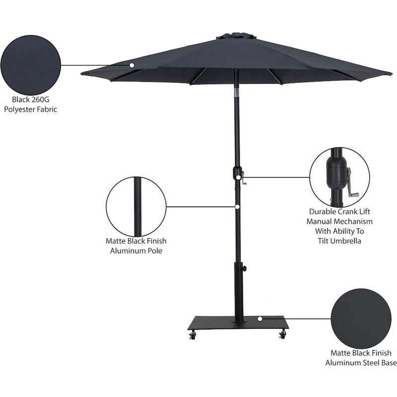 Meridian Furniture Fiji Black Fabric / Matte Black Aluminum Patio Umbrella with Base Sets
