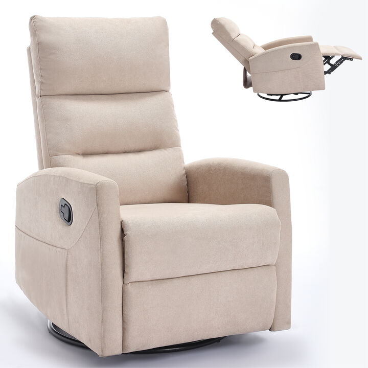 Manual Recliner Chair with Rocker and Swivel in Fabric, Upholstered Accent Chair for Living Room