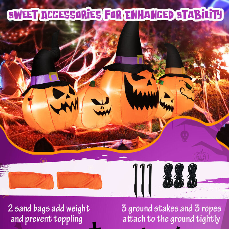 8 Feet Inflatable Pumpkin Family Waterproof Halloween Yard Decoration with LED Lights image number 6