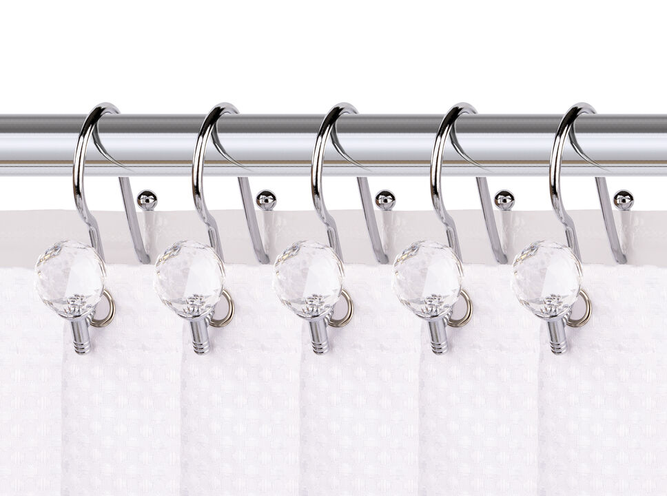 Utopia Alley Rust-Proof Zinc Double Shower Curtain Hooks with Acrylic Crystal Design, Shower Hooks Hangers for Bathroom, Kitchen Utensils, Curtains, Clothing, Towels etc - Set of 12