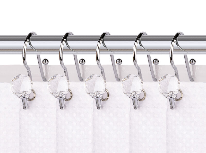 Utopia Alley Rust-Proof Zinc Double Shower Curtain Hooks with Acrylic Crystal Design, Shower Hooks Hangers for Bathroom, Kitchen Utensils, Curtains, Clothing, Towels etc - Set of 12 image number 1