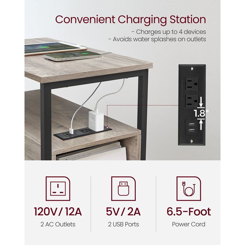 Side Table with Charging Station for Convenient Power Access and Modern Design