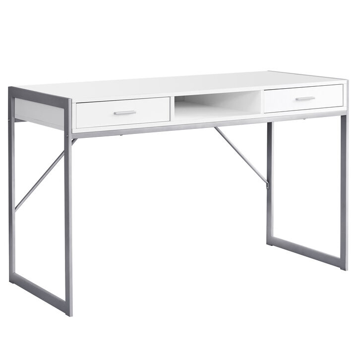 Monarch Specialties I 7364 Computer Desk, Home Office, Laptop, Storage Drawers, 48"L, Work, Metal, Laminate, White, Grey, Contemporary, Modern