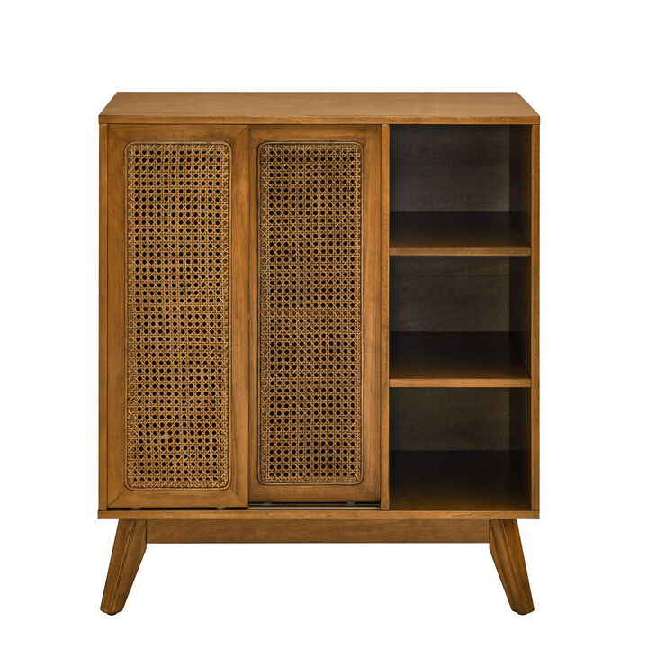 TATEUS Rattan Door Buffet Cabinet - Mid Century Modern Style with Solid Wood