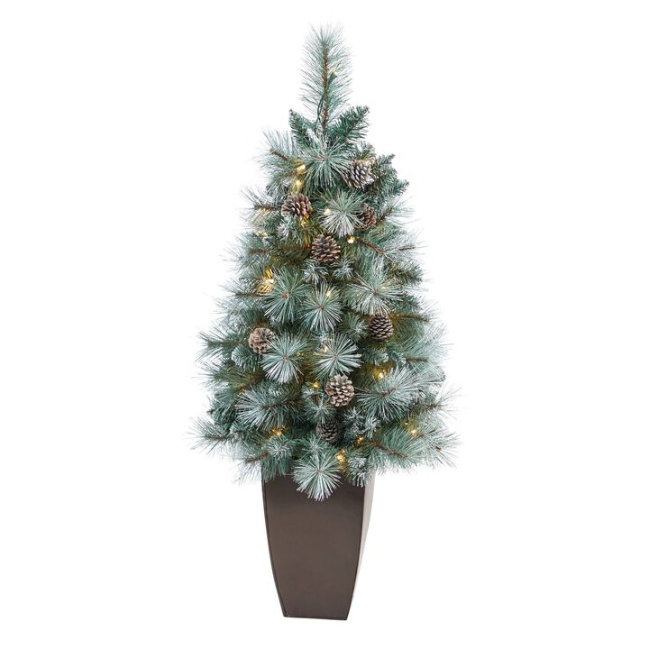 Nearly Natural 3.5-in Brit Columbia Pine Xmas Tree w/50 Lights in Planter