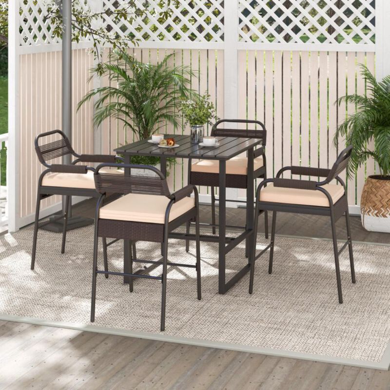 Hivvago 5 Piece Rattan Counter Set with 4 Stools and Polywood Bar Table
