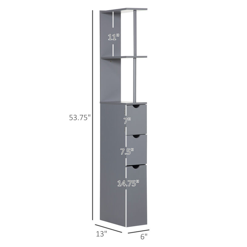 54" Tall Bathroom Linen 2-Tier Cabinet Shelf Storage Cupboard w/ Drawers, Grey