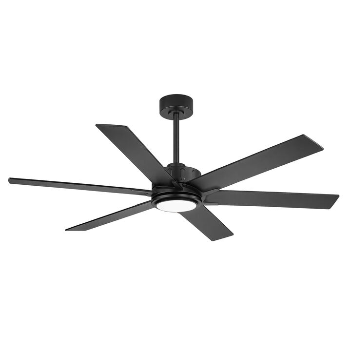 Breezary 60 in Ceiling Fan with Light, 6 Black Walnut Plywood Blades, Dimmable Acrylic Shade, Quiet DC Motor