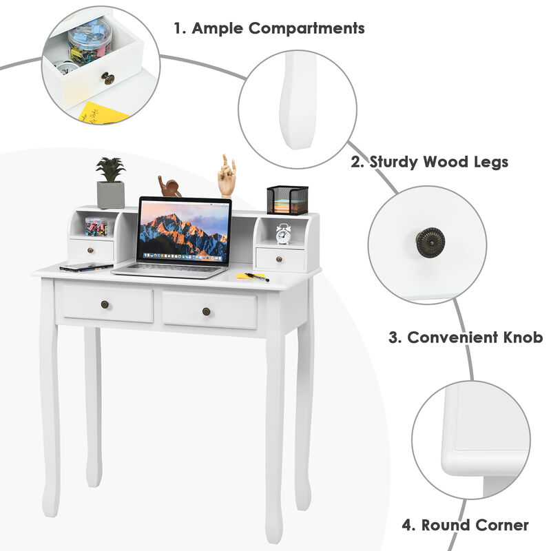 Costway Writing Desk Makeup Vanity Table Home Office Computer Desk 4 Drawer Black