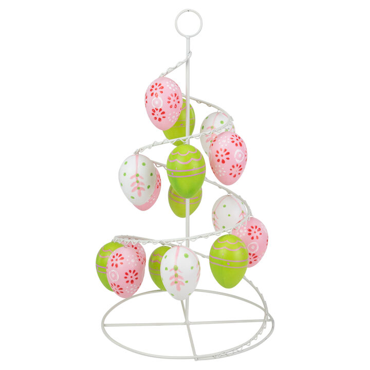 14.25" Pink  White and Green Cut-Out Easter Egg Tree Tabletop Decor