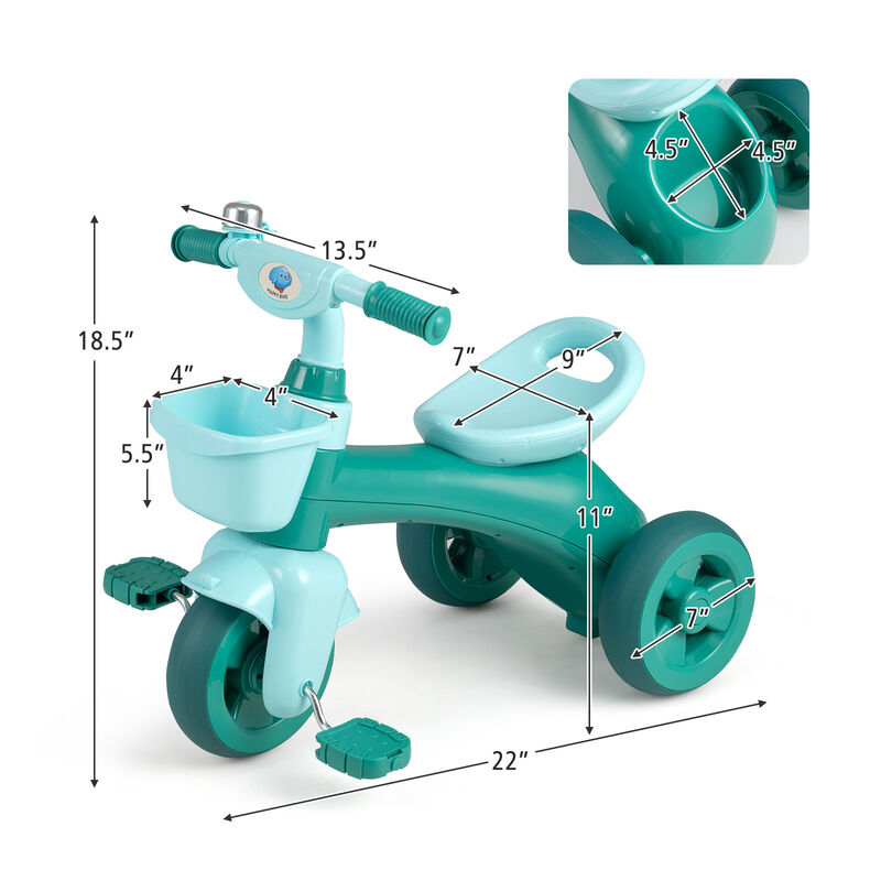 Toddler 3-Wheel Tricycle with Front Basket, Bell and Steering Control image number 2