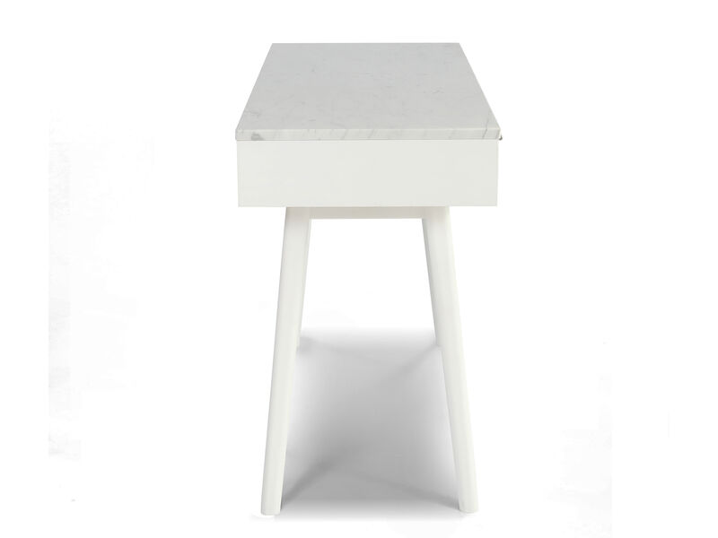 Viola 44"L x 18"W x 30"H Rectangular Italian Carrara White Marble Writing Desk with Legs