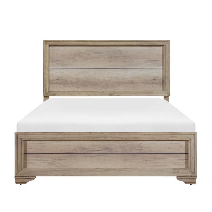 Contemporary Queen Bed, Rustic 
Wood Panel Headboard, Natural Brown Finish-Benzara