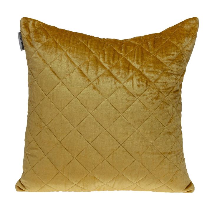 20" Yellow Square Cotton Transitional Quilted Throw Pillow
