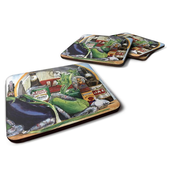 Caroline's Treasures 1007FC Eggplant and New Orleans Beers Foam Coasters (Set of 4), 3.5 H x 3.5 W, Multicolor