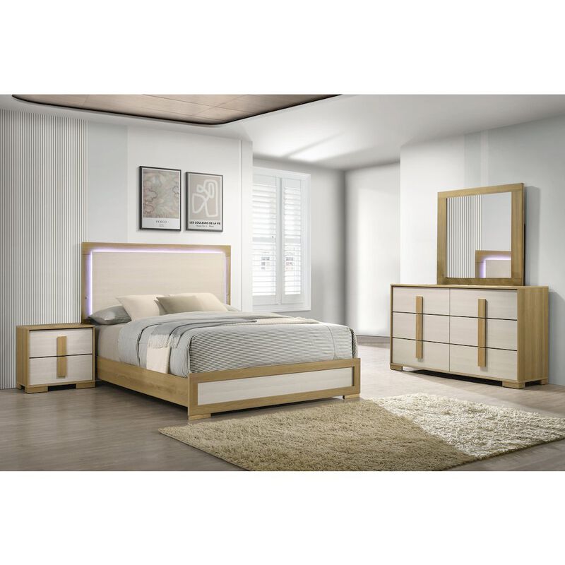 Best Quality Furniture 4 piece - Beige wood bedroom set (Bed+NS+Dresser+Mirror), King