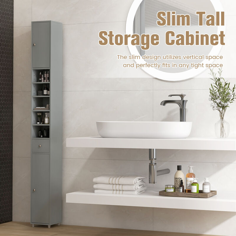 Freestanding Slim Bathroom Cabinet with Drawer and Adjustable Shelves