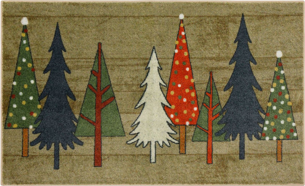 Prismatic Wooden Holiday Trees Bath and Kitchen Mat Collection