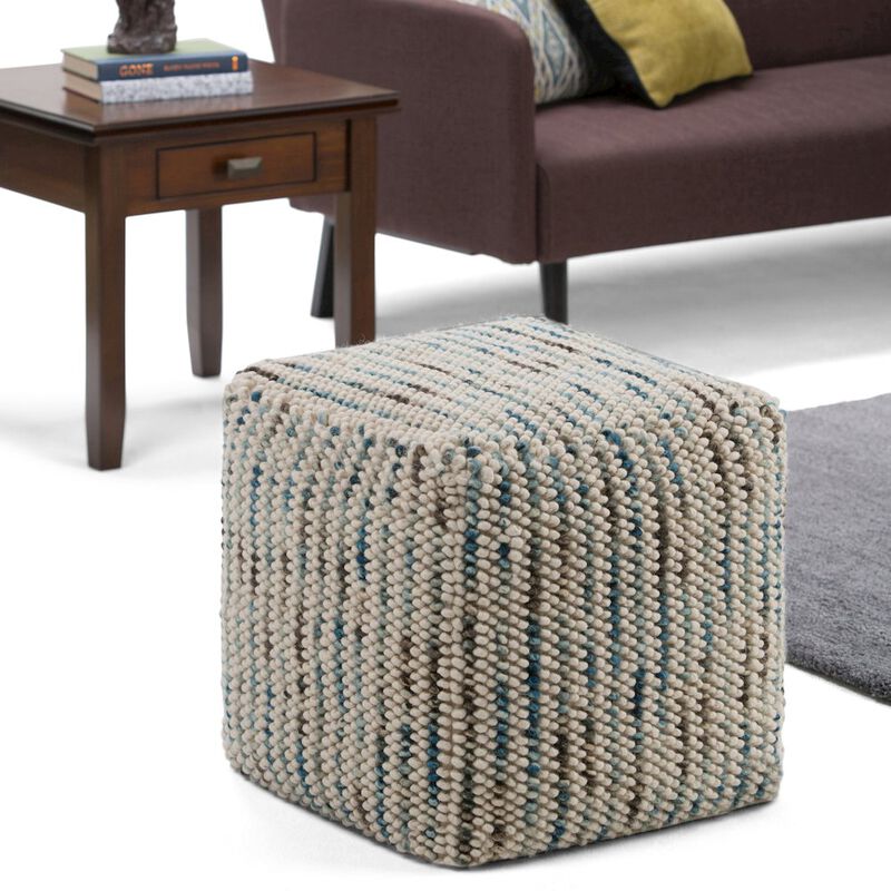 Simpli Home Zoey Woven Cube Pouf In Multi Color Cotton And Wool