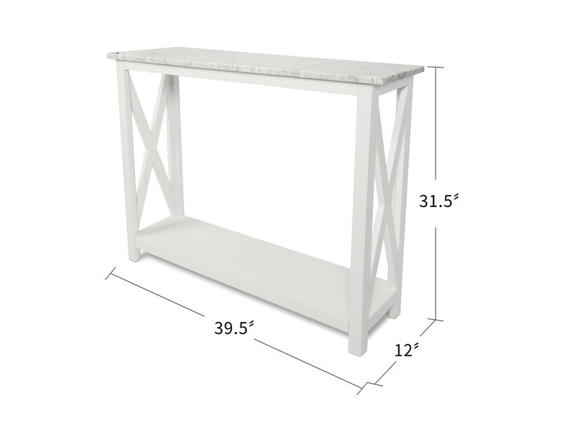 Agatha 39" White Rectangular Italian Carrara Console Table