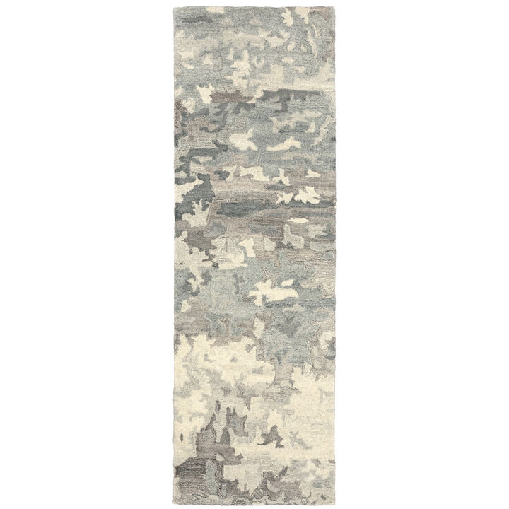 HomeRoots Wool Abstract Hand Tufted Runner Rug