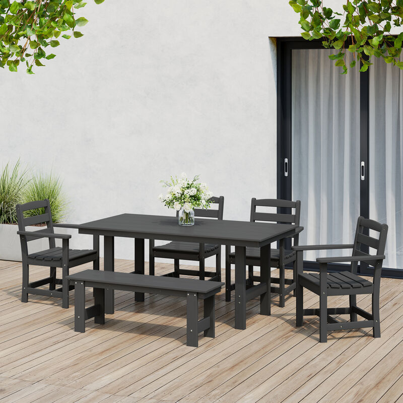 WestinTrends 6-Piece Outdoor HDPE Patio Dining Table Set with Bench