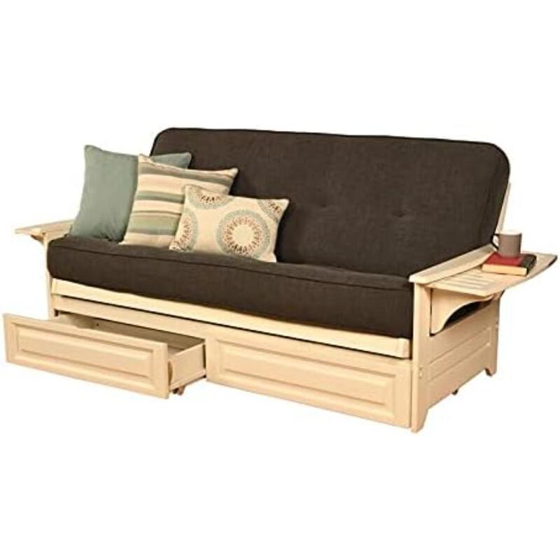 Phoenix Frame/Antique White Finish/Linen Charcoal Mattress/Storage Drawers