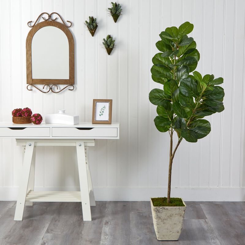 Hivvago 5.5 Feet Fiddle leaf Fig Artificial Tree in Country White Planter