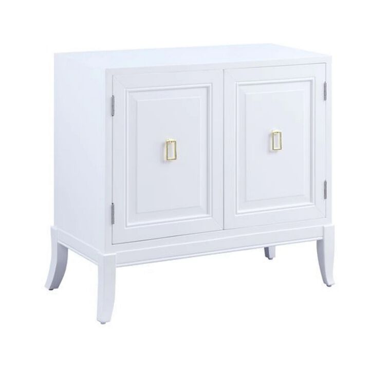 36 Inch Koi Wood Cabinet Console Table with 2 Doors, Flared Feet, White-Benzara