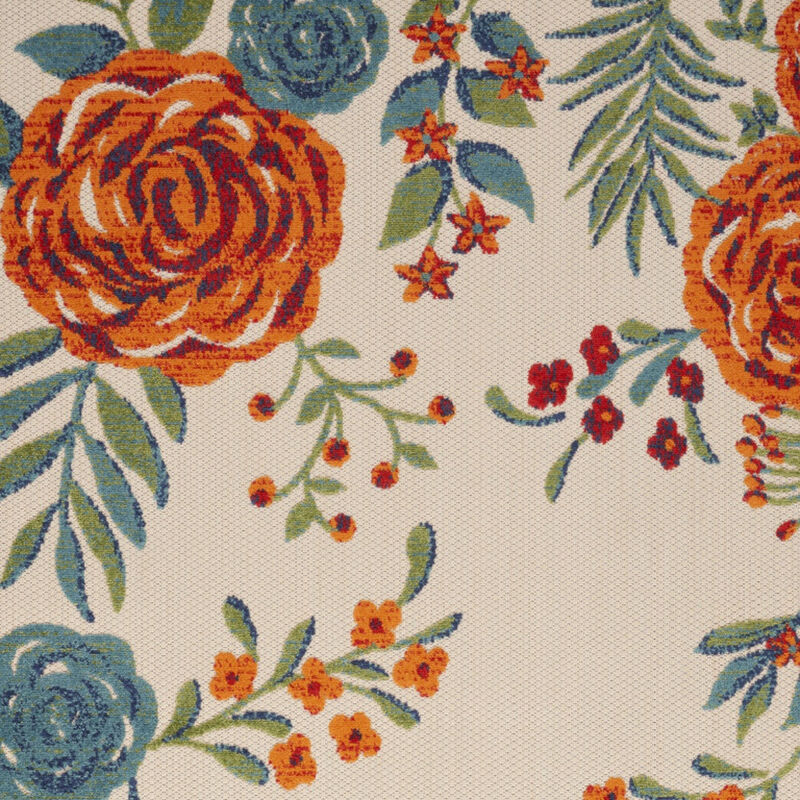 HomeRoots 6' X 9' Ivory Blue And Orange Floral Indoor Outdoor Area Rug image number 3