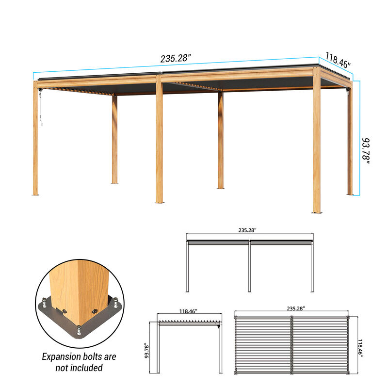 MONDAWE 10X20FT Outdoor Wood Looking Louvered Pergola Wood Grain Aluminum Pergola with Adjustable Roof for Patio, Deck, Garden