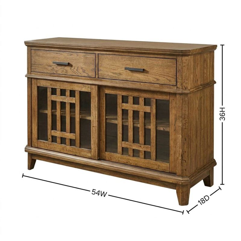 Liberty Furniture Rubberwood Solid Wood Mission-Style Buffet Cabinet with Drawers and Tray, Brown image number 4