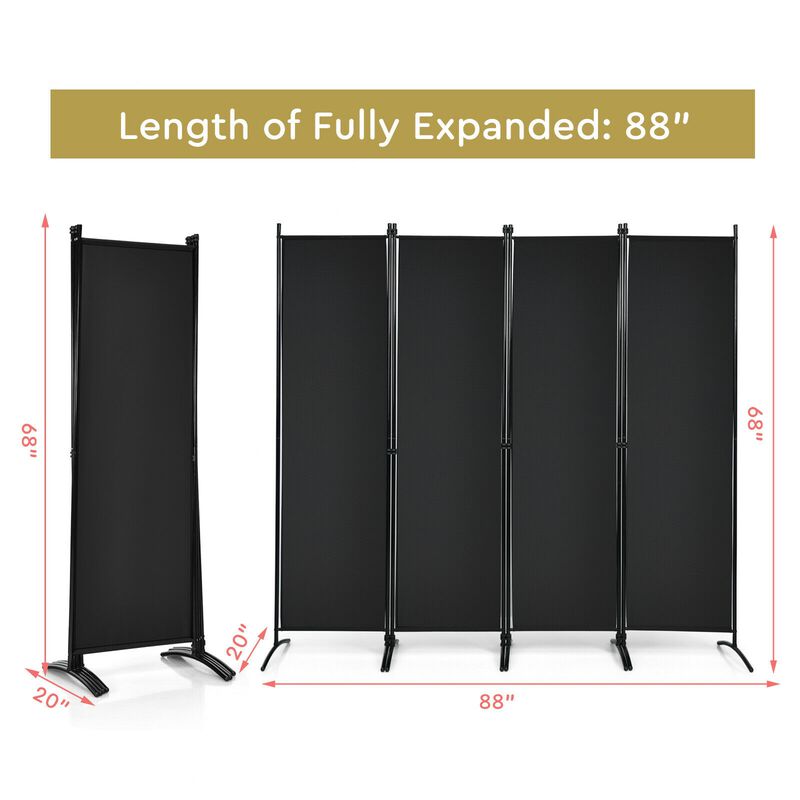 4-Panel  Room Divider with Steel Frame