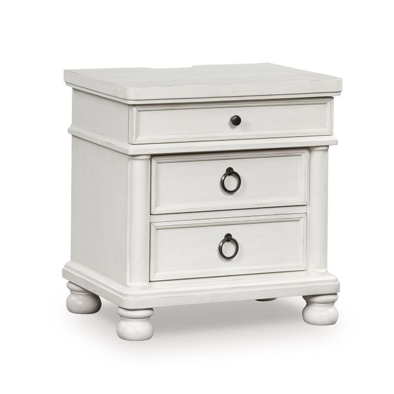Rowy Bedside Nightstand, 3 Drawers with Pewter Knobs, Antique White image number 0