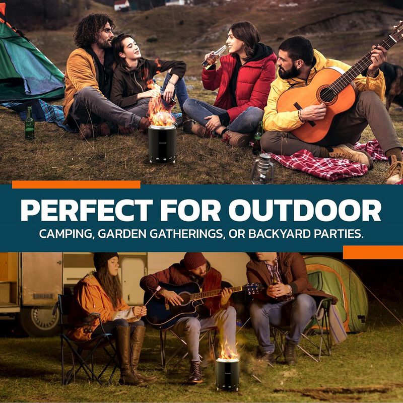 CAMPIOR Wood Burning Fire Pit Stove with Black Exterior - Smokeless Outdoor Stove for Efficient Wood Fires, Camping, and Gatherings, Stainless Steel with Removable Ash Pan, Stand and Carry Bag