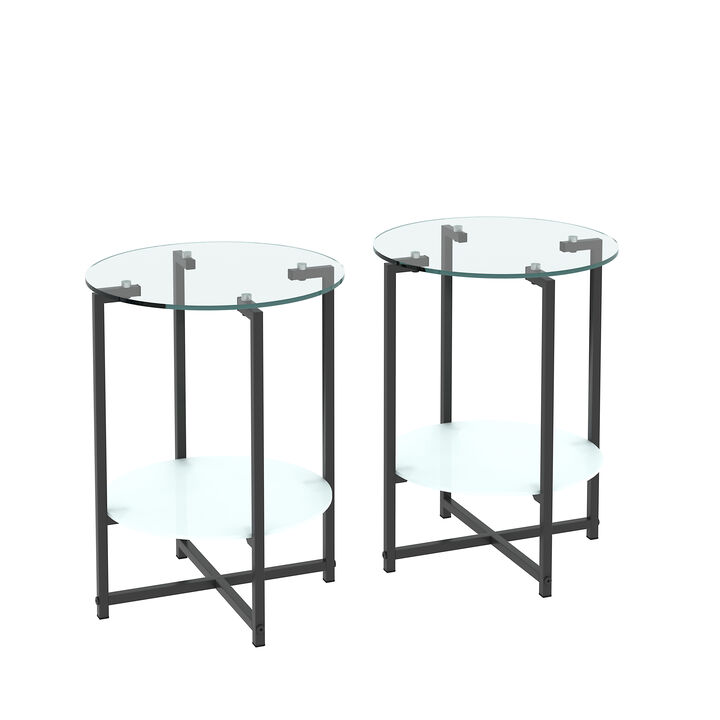 Hivvago 2 pcs Modern Designed Tempered Glass Round  and End Table