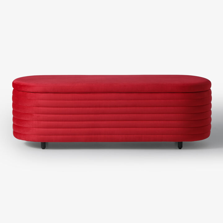 WestinTrends 54" Wide Mid-Century Modern Upholstered Velvet Tufted Oval Storage Ottoman Bench