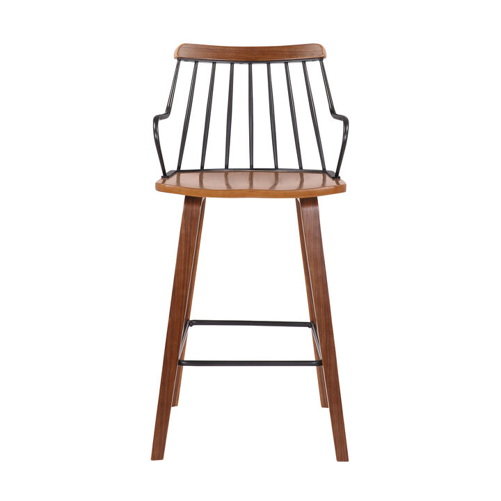 HomeRoots 26" Brown Manufactured Wood and Iron Counter Height Bar Chair
