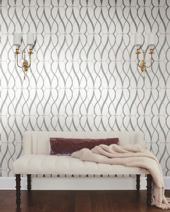 Graceful Geo White & Silver Wallpaper