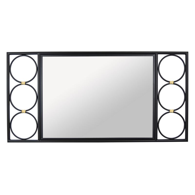 Reeve Wall Mounted Mirror with Round Accents, 20 x 39, Black Metal - Benzara