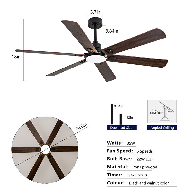 ELEMENT ACE Smart 60-Inch Indoor/Outdoor Ceiling Fan with Dimmable LED Light, Reversible Blades, Remote Control, Quiet 6-Speed DC Motor for Large Living Spaces & Covered Patios image number 2