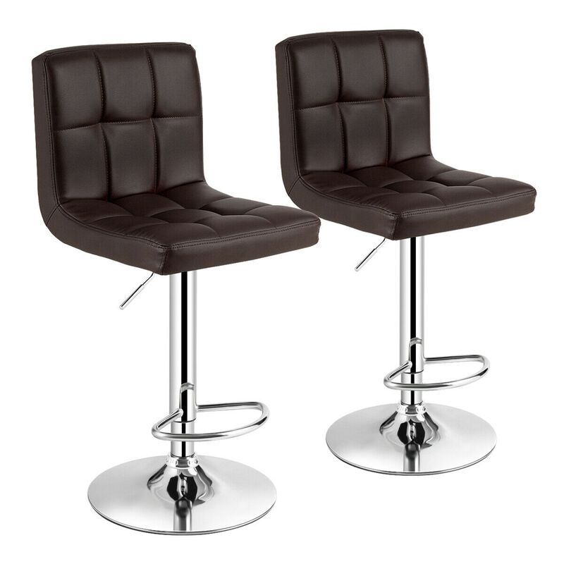 Set of 2 Square Swivel Adjustable PU Leather Bar Stools with Back and Footrest